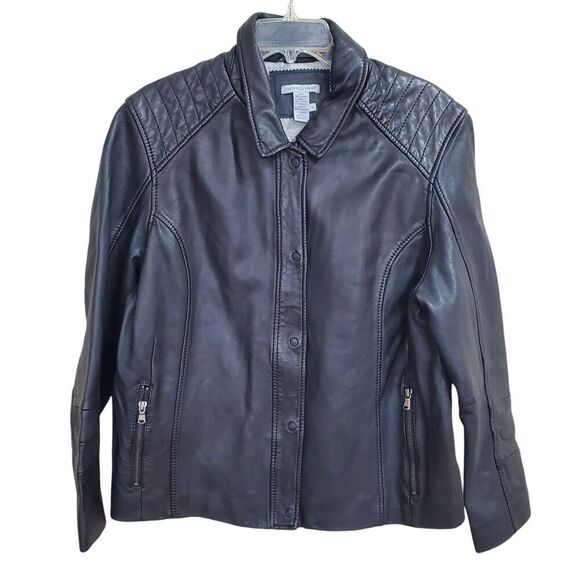 Carbon 2 Cobalt Jackets & Blazers - Carbon 2 Cobalt Womens Size XL Printemps Leather Jacket Lined Black Quilted Zip